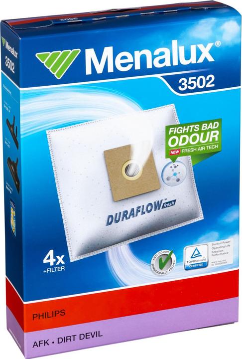 Actual product image Menalux 3502 / 4 Vacuum Cleaner Bags / 1 Microfilter / Duraflow /Philips / AFK / Alaska (5 x)