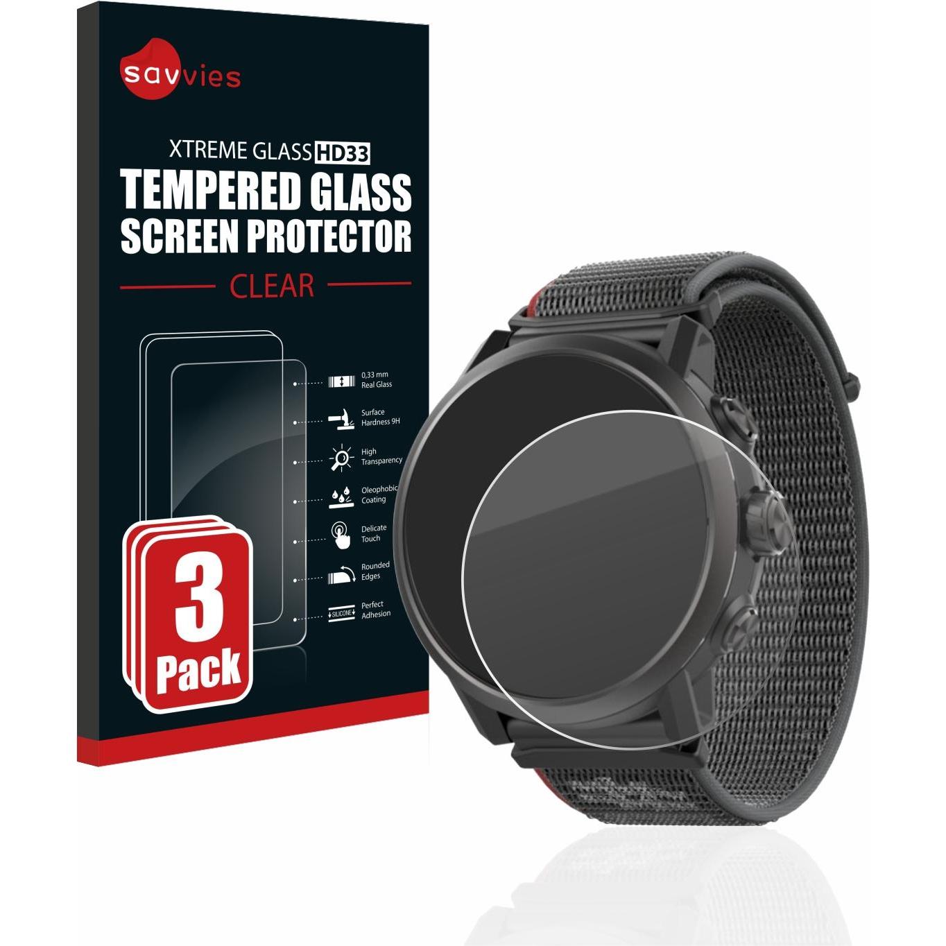 Savvies Panzerglas Schutzglas Displayschutz, Smartwatch Schutzfolie, Transparent