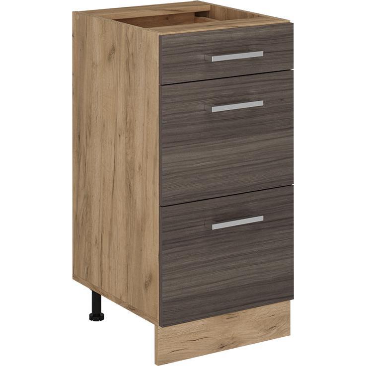 Vicco, Regal, Küchenunterschrank R-Line, Edelgrau/Goldkraft Eiche, 40 cm mit Schubladen, ohne Arbeitsplatte