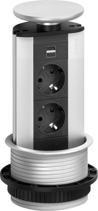 Produktbild Evoline Steckdosenleiste Port 2x Steckdosen 1x USB-A, C-Charger Edelstahl Effekt (2 x, CEE 7/3, 2.50 m)