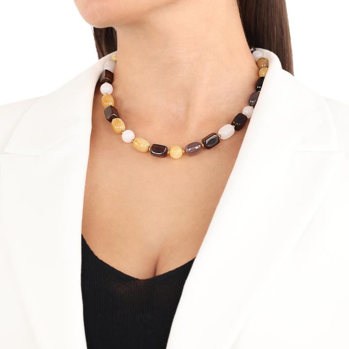 Immagine prodotto S.Oliver Halsschmuck für Damen, Edelstahl, Schmuckstein synth., Jade, Achat (Acciaio inossidabile, 3 cm)