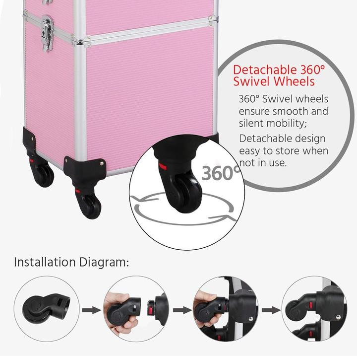 Actual product image Yaheetech Aluminium Cosmetic Case Trolley, Pink