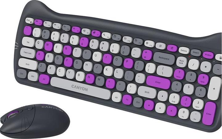 Produktbild Canyon Computertastatur HSET-W6 DE Tastatur+Maus Kitty Edition AAA+ Kabellos Violett (DE, Kabellos)