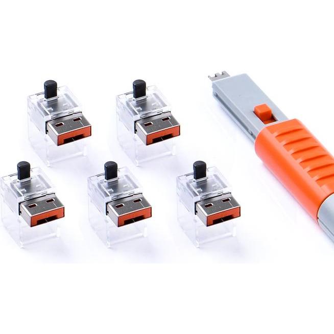 Thumbnail - Smart Keeper 5 x LAN Kabel Schlösser mit 1 x BASIC Typ Schlüssel, Notebook Security, Orange