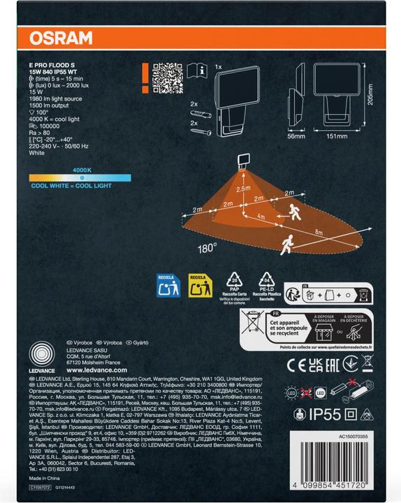 Immagine prodotto Osram ENDURA® PRO FLOOD SENSOR 15W 4000K IP55 Bianco (1500 lm, IP55)