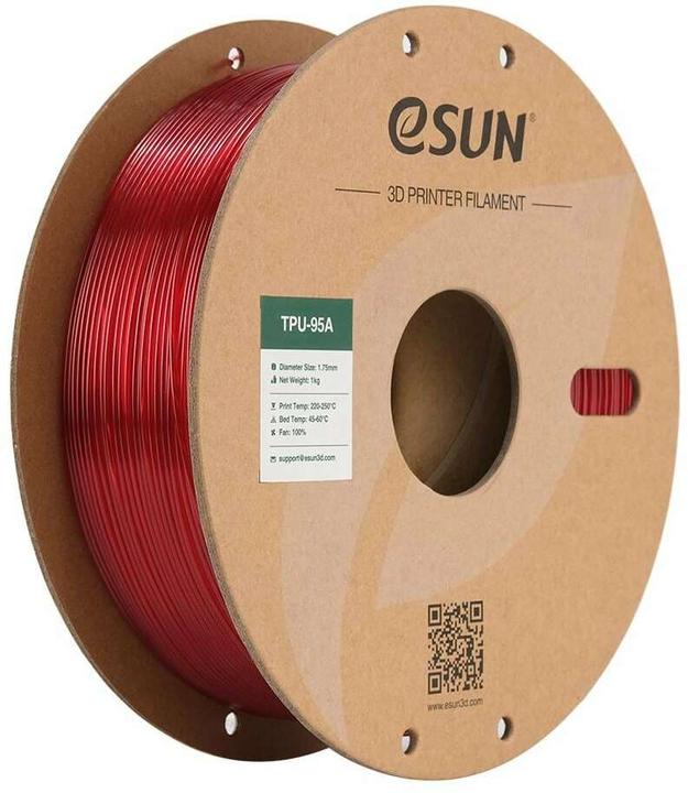 Produktbild eSUN eTPU-95A 1,75mm Tr. Red 1kg 3D Filament (TPU, 1.75 mm, 1000 g, Rot)