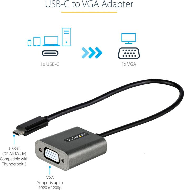 Actual product image StarTech com USB C to VGA Adapter - 1080p USB Type-C to VGA Adapter Dongle - USB-C (DP Alt Mode)... (USB-C, 39 cm)