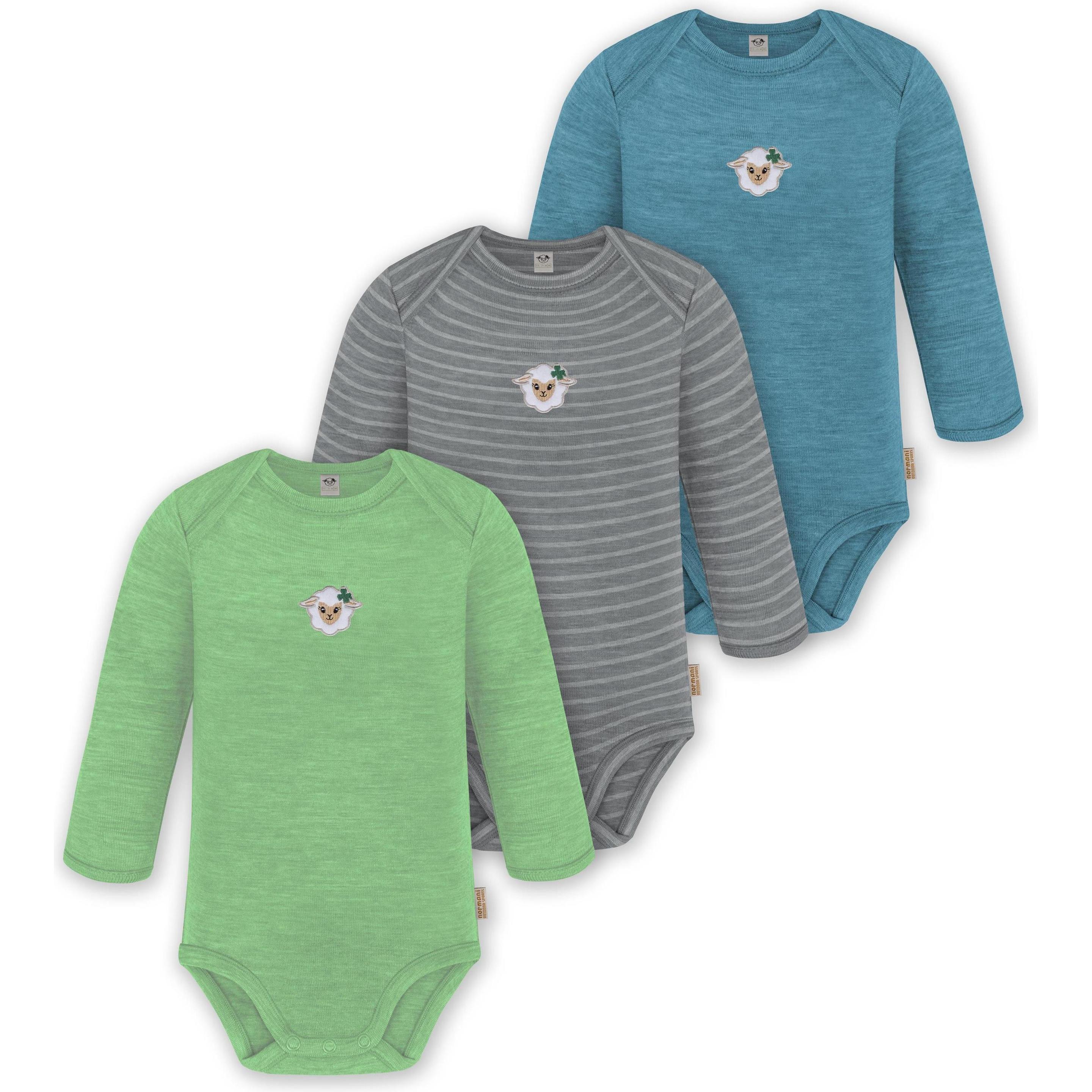 Normani, Herren, Body, 3er Pack Baby Merino Body Langarm „Auckland" - 9375, Blau, (56)