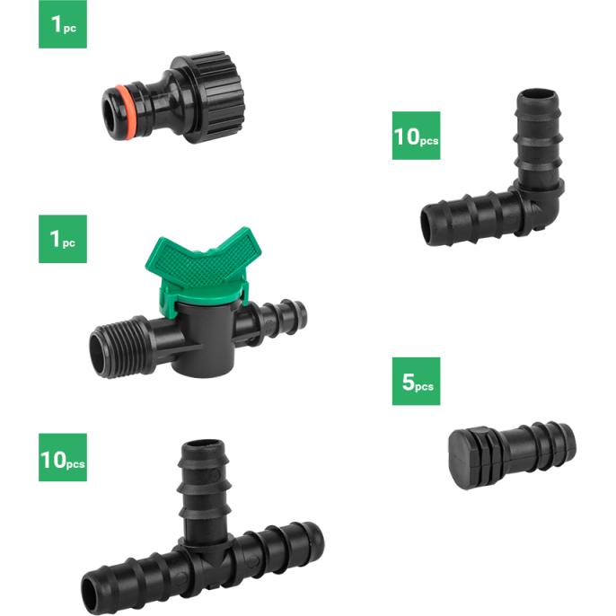 Thumbnail - Bradas, Bewässerungssystem, Tropfbewässerung Zubehör Set 16 mm, 27-tlg