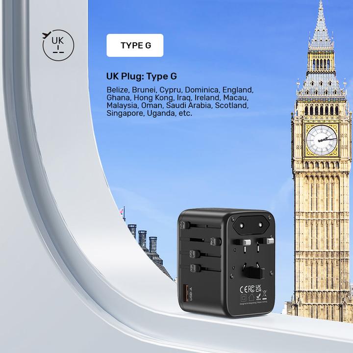 Actual product image Unitek riad EU/US/UK/AUS PD 65 watt travel charger (65 W, 4 ports)