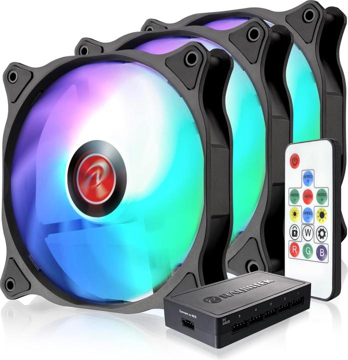 Actual product image Raijintek EOS 12 Rainbow ARGB PWM fan, set of 3 incl. controller (120 mm, 3 x)