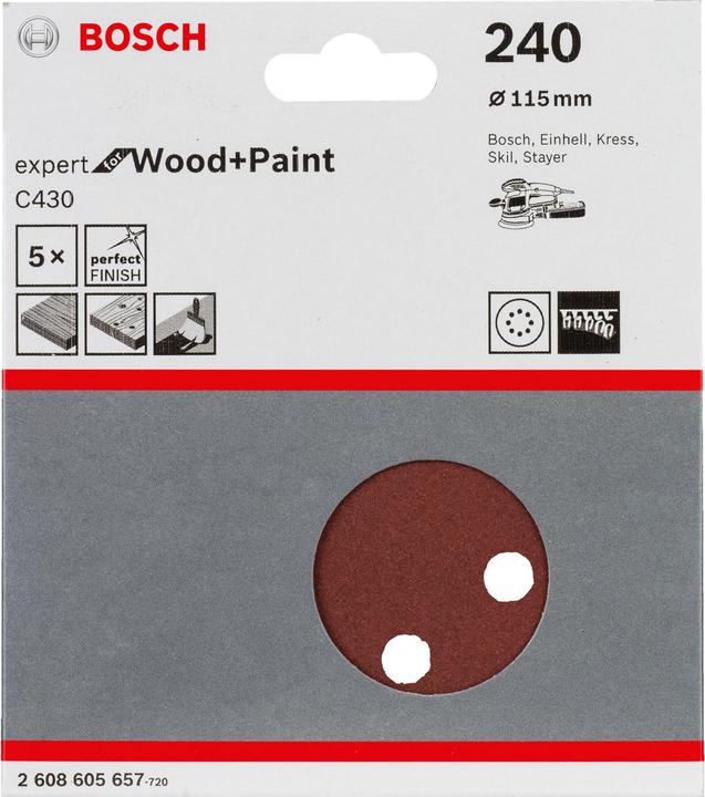 Produktbild Bosch Professional Zubehör Schleifblatt C430, 115 mm, 240, 8 Löcher, Klett, 5er-Pack (240)