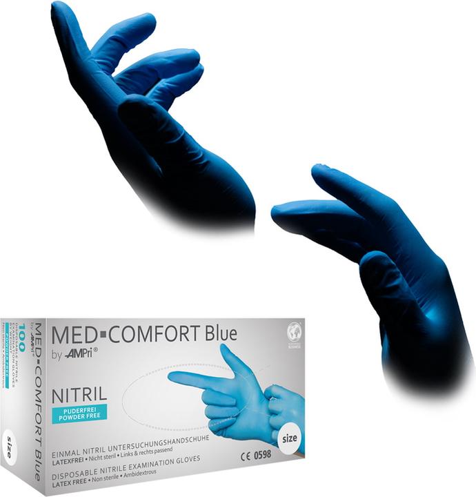 Produktbild Ampri Einweghandschuhe Med Comfort Blue Grösse L blau Nitril EN 374, EN 455 PSA-Kategorie III (L)