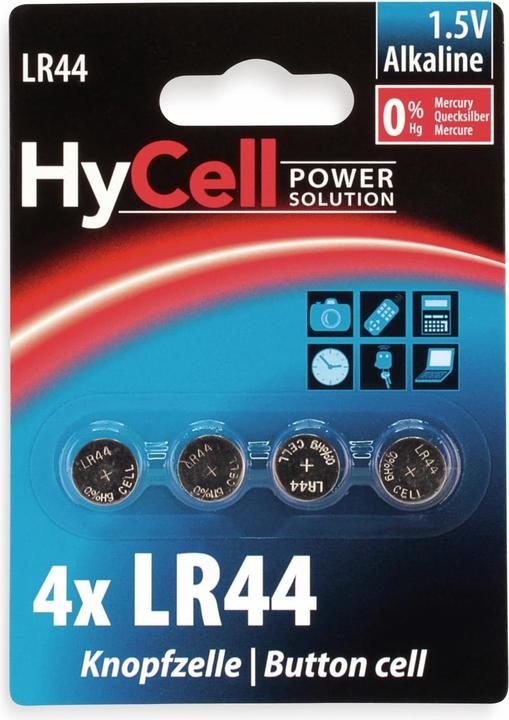 HyCell Alkaline LR44 (4 Stk., A76 / LR44 / AG13 / L1154 / LR1154 / 157, 140 mAh)