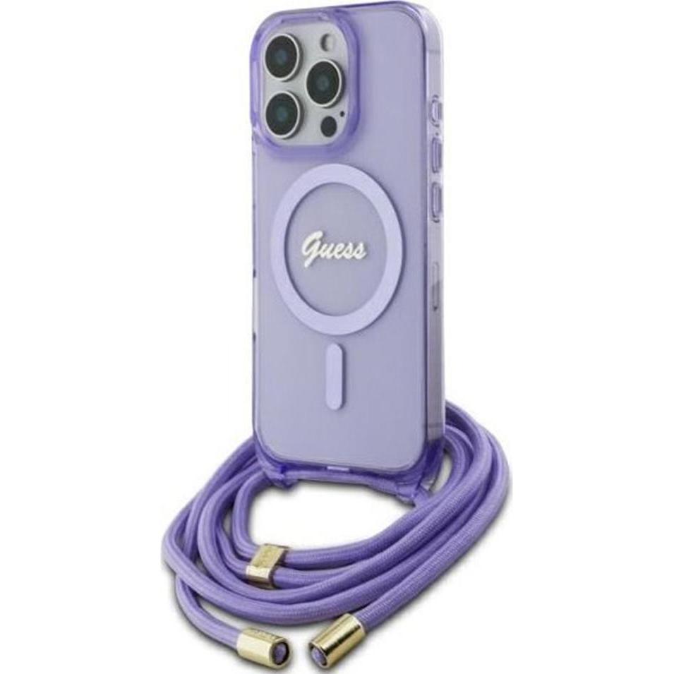 Guess GUHMP16LHCTSGNSU iPhone 16 Pro 6.3" fioletowy/purple hardcase Crossbody Cord Script MagSa, Handykette, Violett