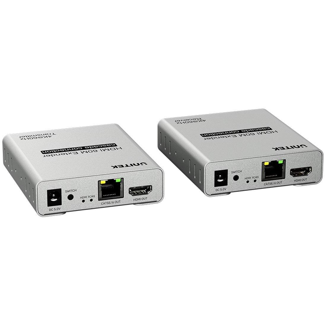 Unitek Adattatore AV Ekstender HDMI 2.0 4K przez Ethernet da 60m, Switch KVM
