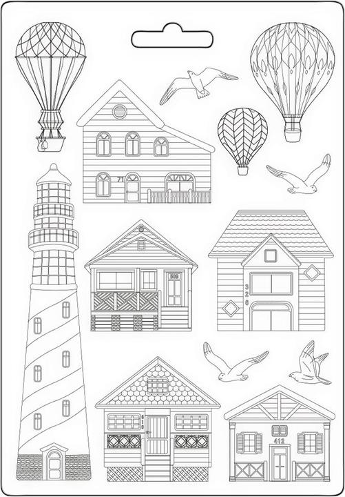 Actual product image Stamperia 3D texture mould "Sea Land - Houses and Lighthouse", A4