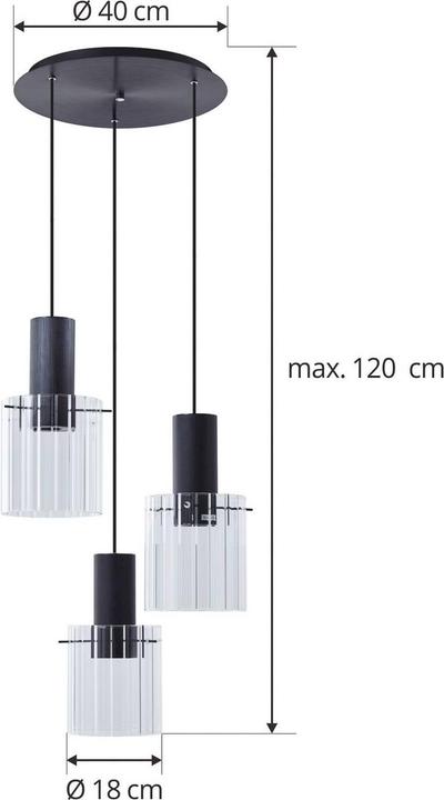 Produktbild Lucande Eirian 3 Cluster Pendelleuchte Clear/Black (E27)