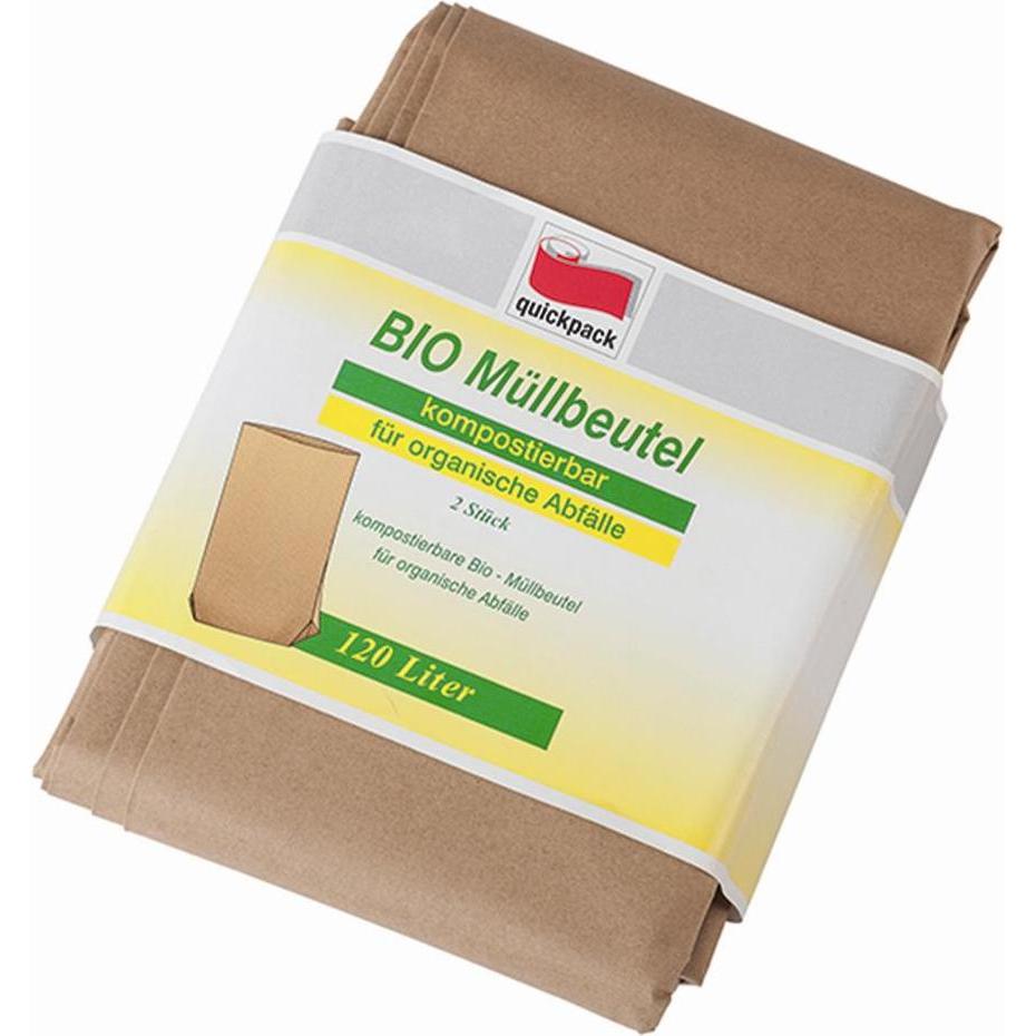 Quickpack Bio-Müllsäcke braun 120 l, 2 Stück 64 x 18 x 80 cm, Abfallsack, Braun