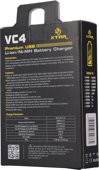 Image du produit Xtar VC4SL (1 pcs, 14500, 16340, 18500, 18650, 21700, 26650, AA, AAA, Batterie)