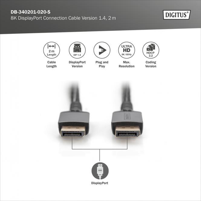 Image du produit Digitus Câble de raccordement DisplayPort 8K version 1.4 (2 m)