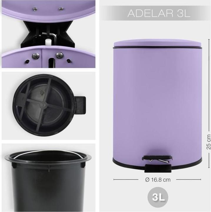 Produktbild spirella Adelar 3l Treteimer Matt Lavender Lavendel - Stahl (3 l)
