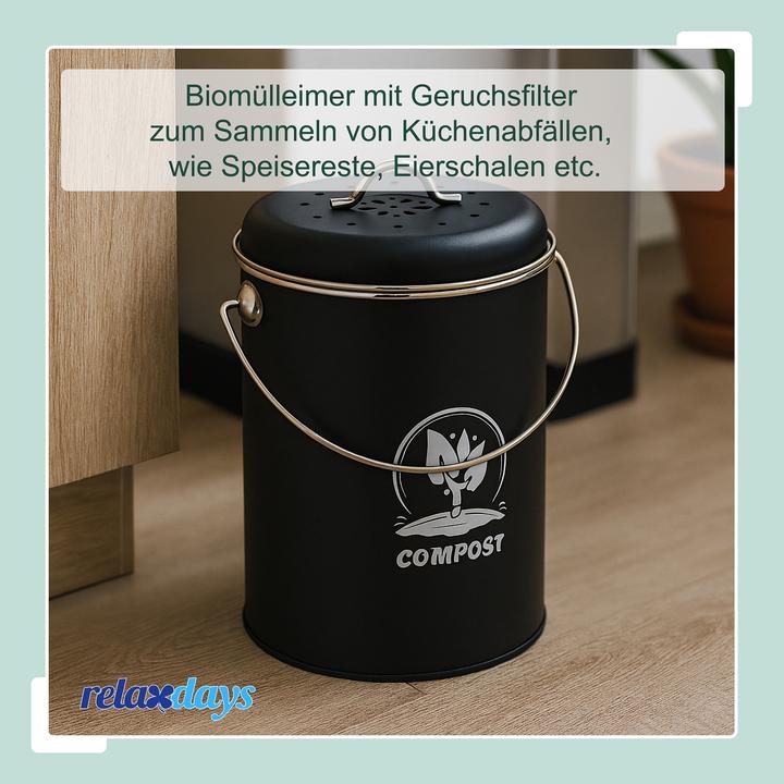 Immagine prodotto Relaxdays Komposteimer mit Geruchsfilter 5,5 Liter (5.50 l)