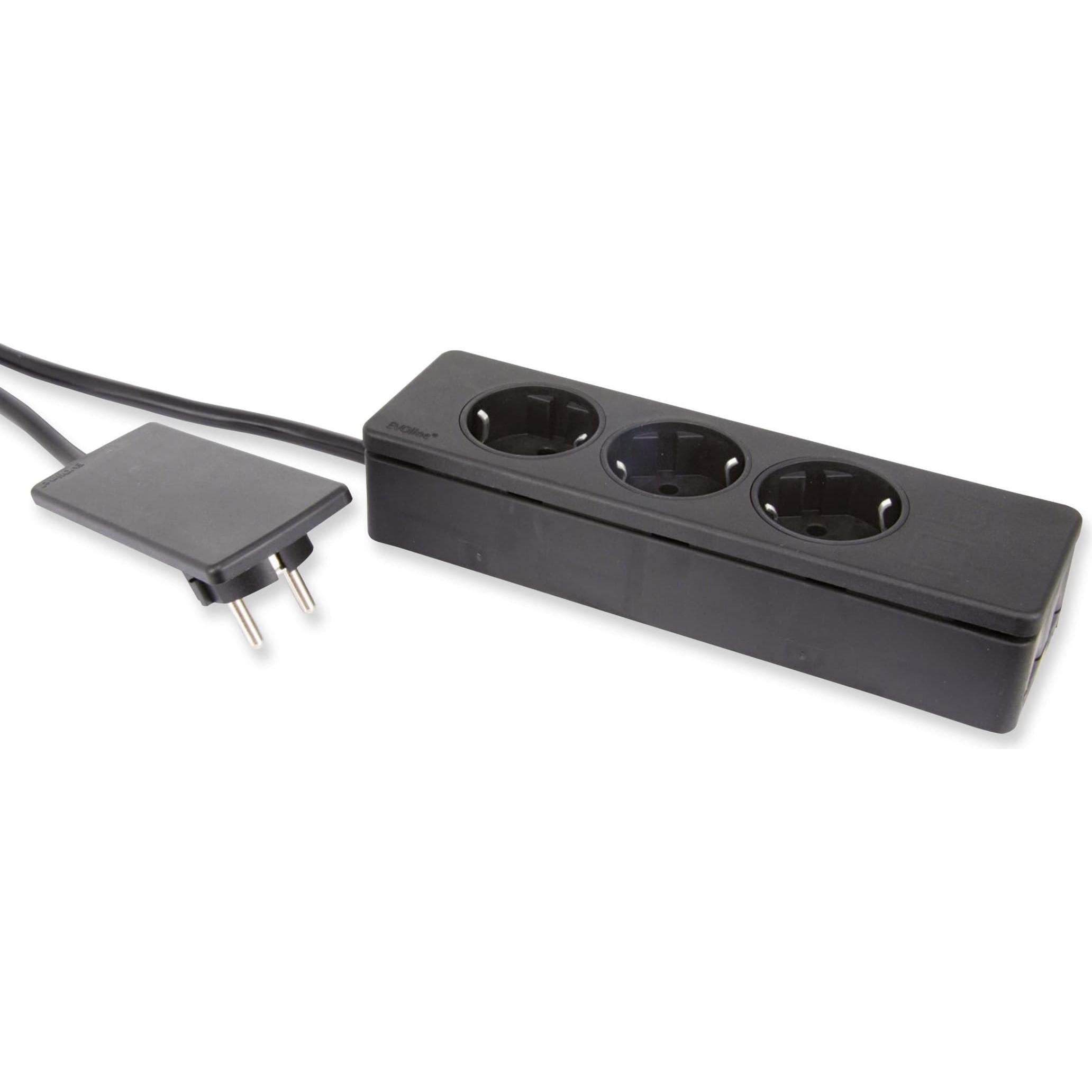 Evoline, Steckdosenleiste, PlugFix mit Express 3-fach Steckdosenleiste schwarz (3 x, CEE 7/3, 1.50 m)