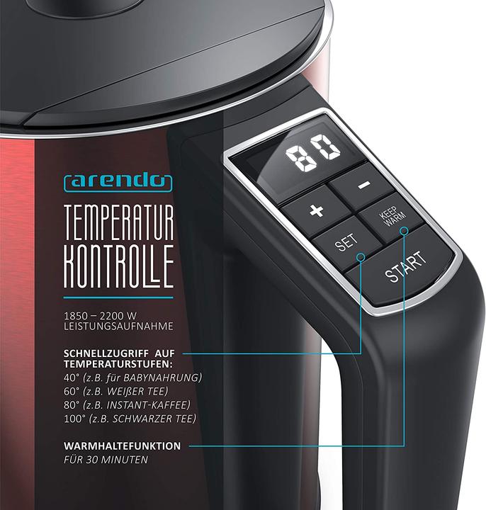 Actual product image Arendo Stainless Steel Kettle Fireplace Red (1.50 l)