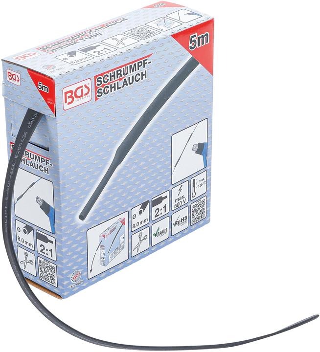 BGS Boîte de gaines thermorétractables noires Ø 8 mm 5 m (1 x)