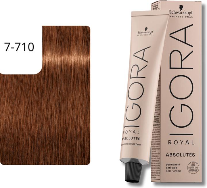 Produktbild Schwarzkopf Professional IGORA ROYAL ABSOLUTES 7-710 Mittelblond Kupfer Cendré Natur (Copper, Medium Blonde)