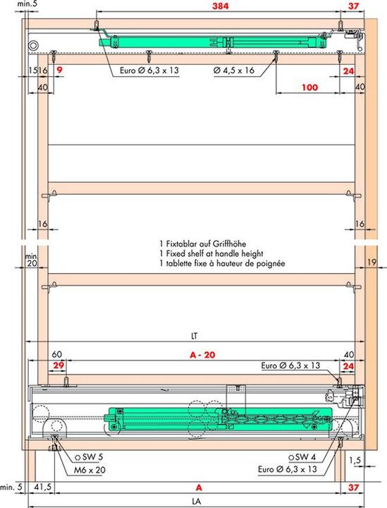 Immagine prodotto HAWA Guide a estrazione totale per mobili alti -FORTE per costruzioni in legno