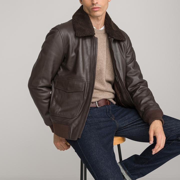 Image du produit La Redoute Collections Veste en cuir style bomber (M)