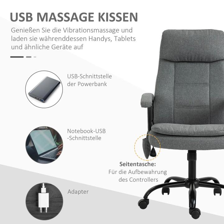 Image du produit Swisshandel24 Chaise de bureau de massage Chauffage lombaire, fonction d'inclinaison, gris clair