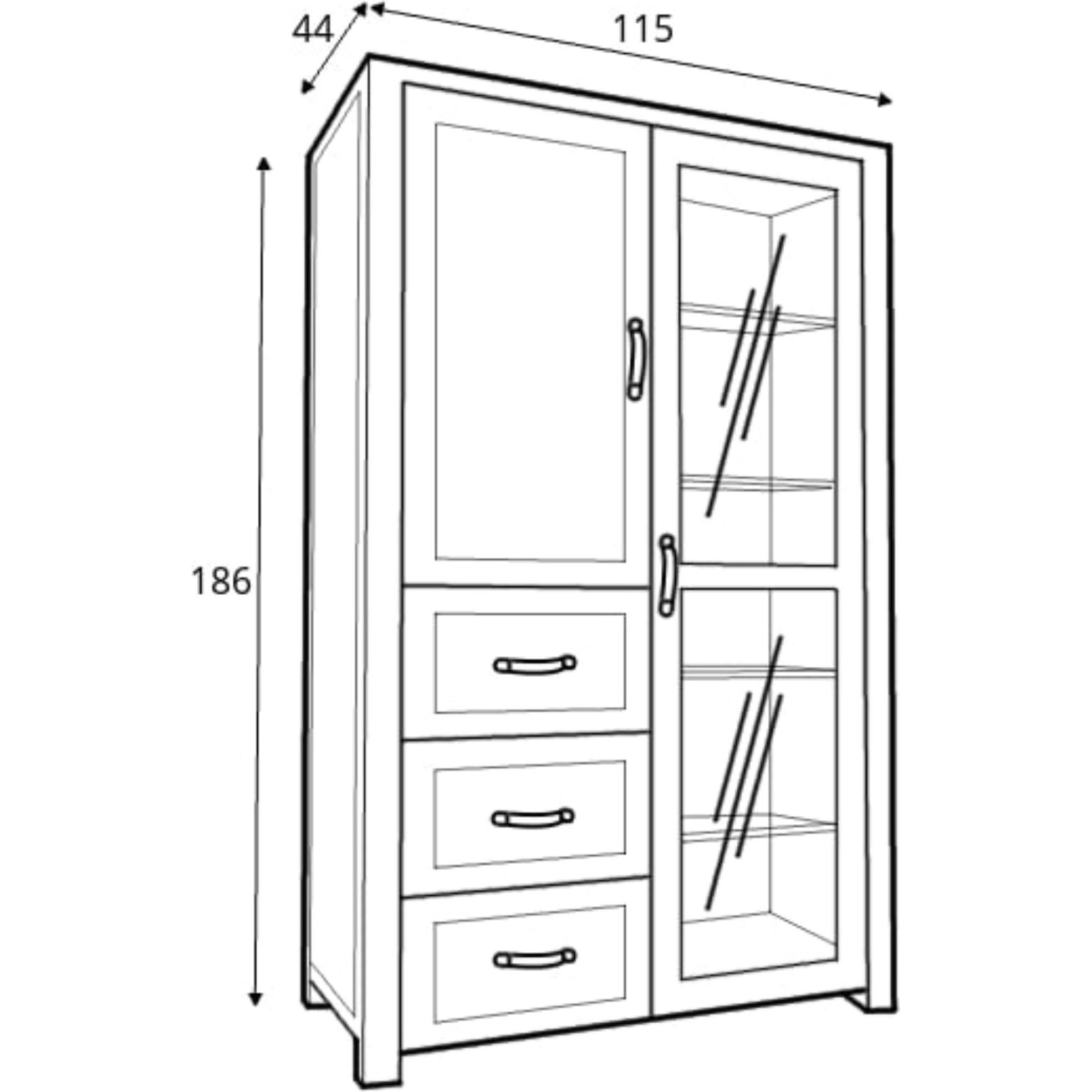 Thumbnail - Konsimo, Vitrine + Buffetschrank, Rabo (115 x 186 x 44 cm)