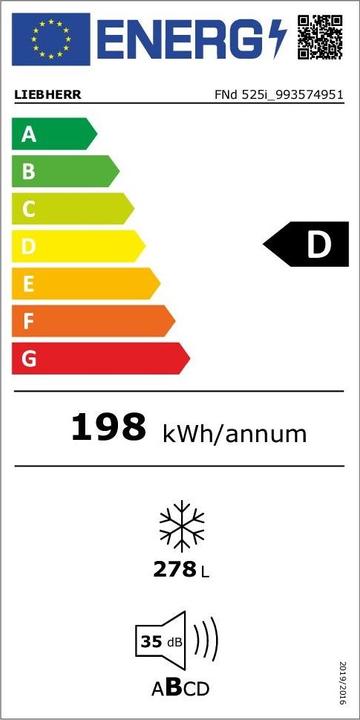 Energie-Label Liebherr Gefrierschrank freistehend Prime FNd 525i Weiss (Freistehend, 277 l)