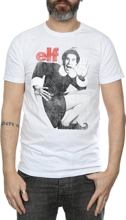 Actual product image Elf Mens Mono Distressed Poster T-Shirt (XL)