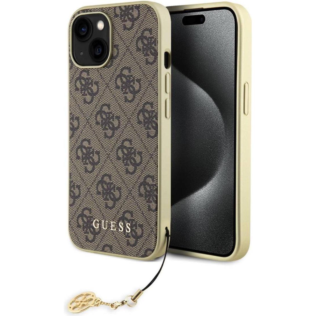 Guess GUHCP15SGF4GBR iPhone 15 6.1" brązowy/brown hardcase 4G Charms Collection (Apple iPhone 15), Smartphone Hülle, Bra...