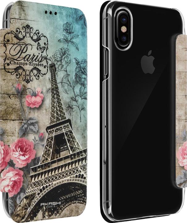 Akashi Flip-Schutzhülle mit Kartenfach Apple iPhone X – – Paris Champs Élysées (Apple iPhone XS)