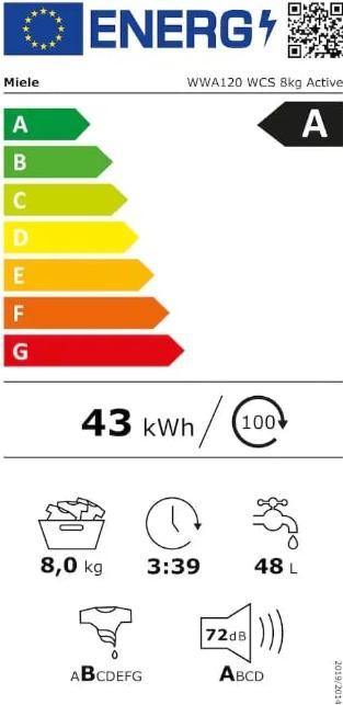 Energie-Label Miele WWA120 WCS (8 kg, Rechts)