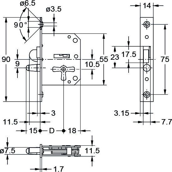Actual product image Junie Roller blind and sliding door locks (Mortise lock)