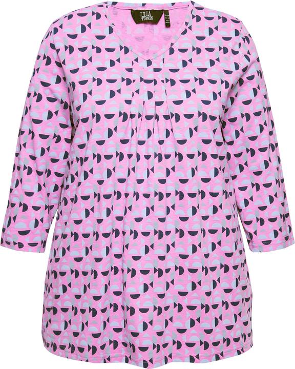 Image du produit Ulla Popken T-shirt avec plis fantaisie. Col en V et manches 3/4, coupe évasée. (46, 48)