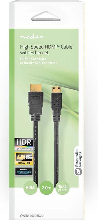 Produktbild Nedis High Speed??HDMI T Kabel mit Ethernet HDMIT Stecker HDMIT Mini Stecker 4K@30Hz 10.2 Gbps 2.00 (2 m)