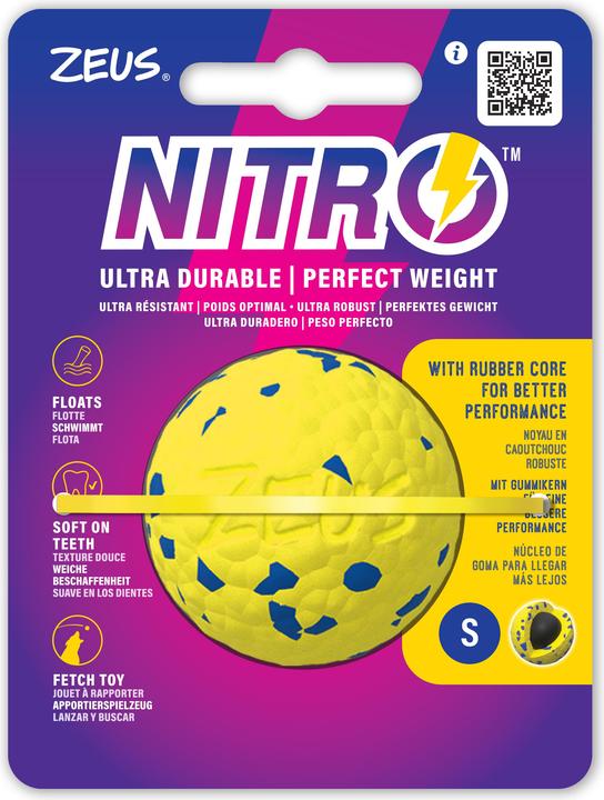 Productafbeelding Hagen Zeus Nitro - Weighted Ball - Yellow and Blue - Small, Ø5cm, Ø8cm (Bal speelgoed hond)