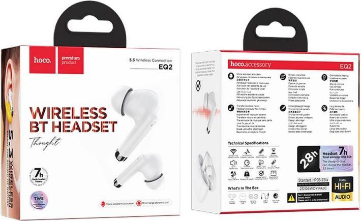 Actual product image Hoco EQ2 wireless headphones white (No noise cancelling, 7 h, Wireless)