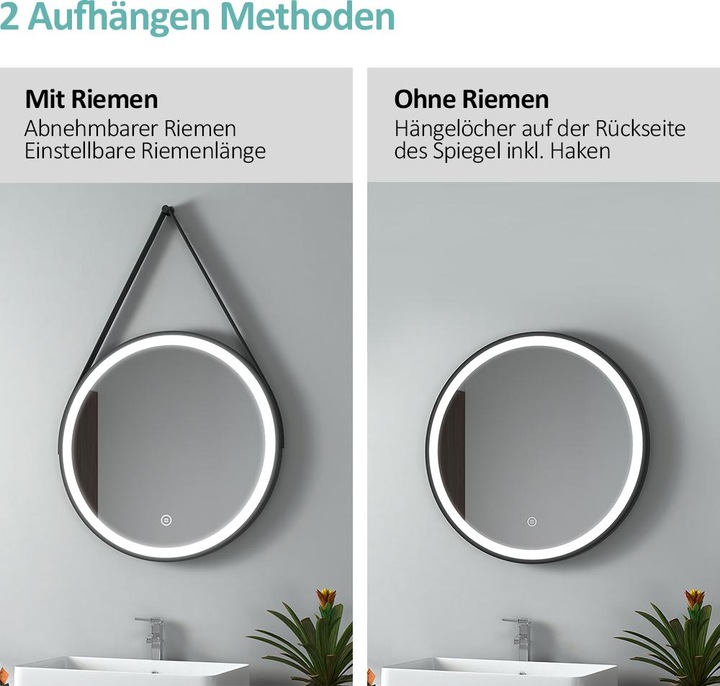Produktbild Emke Badspiegel mit Beleuchtung Φ50cm, Kaltweiss6500K, Dimmbar, Touch Schalter