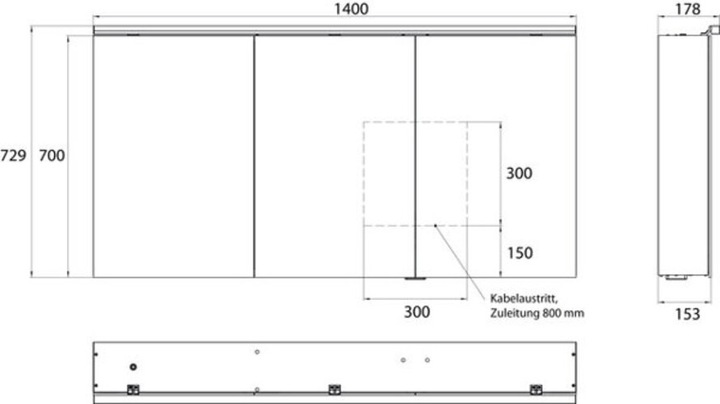 Produktbild Emco pure 2 Classic LED Lichtspiegelschrank mit Aufsatzleuchte, 3 Türen, 1400x711x153mm, 979705506
