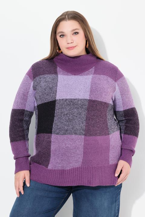 Produktbild Ulla Popken Pullover, Karomuster, Stehkragen, Langarm (56)