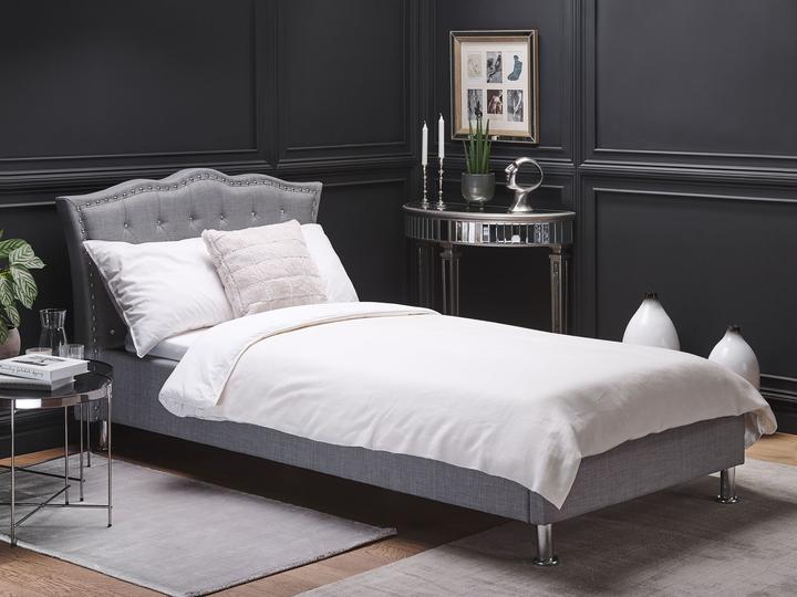 Actual product image Beliani Upholstered bed linen look grey slatted frame 90 x 200 cm METZ (90 x 200 cm)