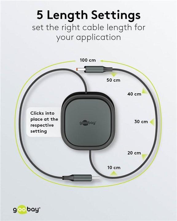 Image du produit Goobay Selbstaufrollendes USB-C-Kabel, 1 m, schwarzsilber (1 m, USB 2.0, 15 W)
